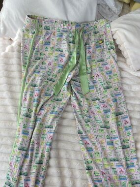 Masters Pastel Patchwork Pajama Pants with Lime Satin Tie
